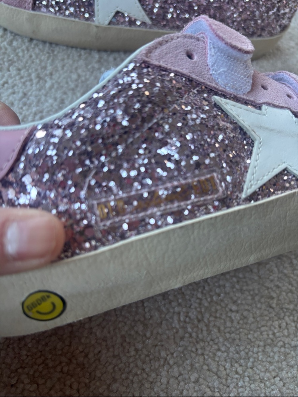 Golden Goose Kids Pink Glitter Superstar Velcro Sneakers with White Star - Picture 4 of 10